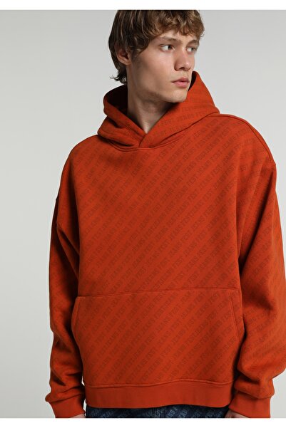 Colin's Oversize Fit Kapüşonlu Baskılı Erkek Kahverengi Sweatshirt