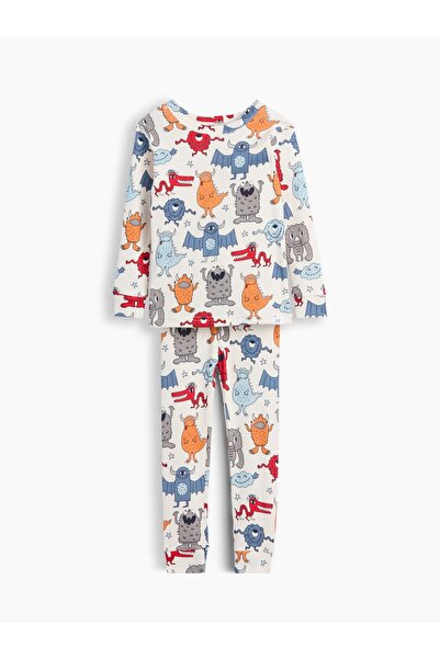 GAP Bebek Krem Organik Brushed Pamuk Monsters Pijama Takımı