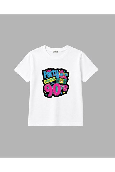 No9Wear 90' lar Tasarım Unisex Oversize Çocuk Tişört 4-14 Yaş