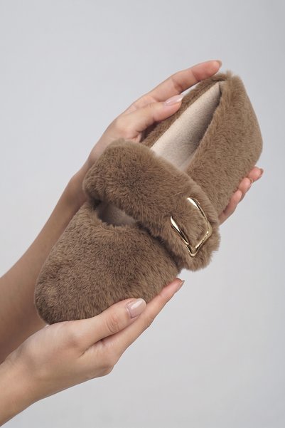 CEYDA SHOES Women's Soft Comfortable Plush Daily Home Shoes with Buckle Detail