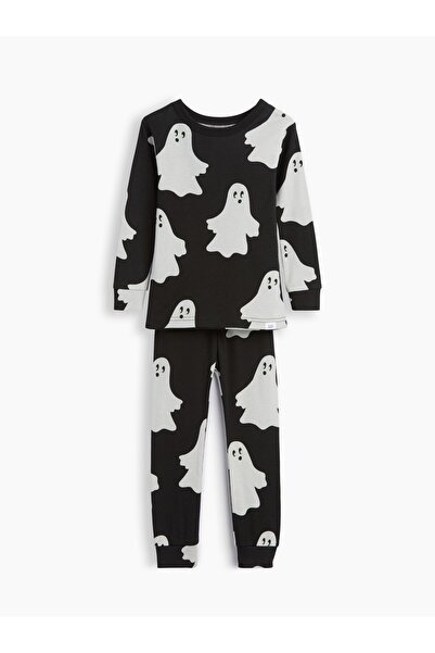 GAP Bebek Siyah Organik Brushed Pamuk Ghost Pijama Takımı