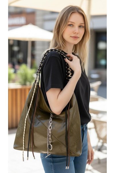 DUYGUSHOESBAG Imported Women's Soft Leather Large Size Shoulder Bag with Rope Strap 27376