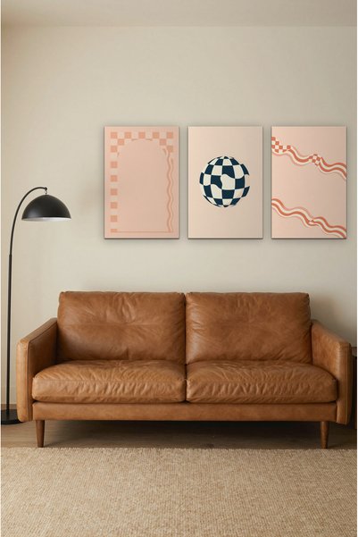 ZURİ DESİGN Retro karirani apstraktni poster set od 3 neokvirene MDF zidne slike