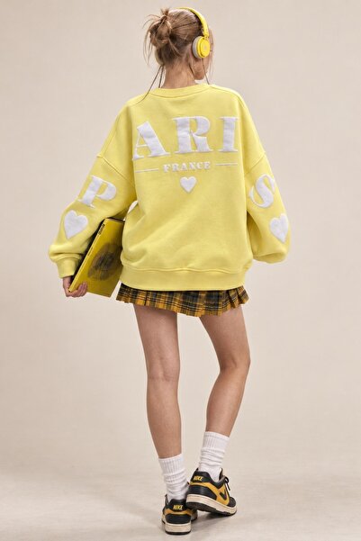 The Champ Clothing Kadın Oversize Sweatshirt Paris 3D Baskılı Sarı – Bisiklet...
