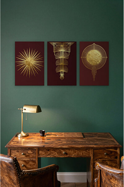 ZURİ DESİGN Set od 3 smaragdne art deco postere bez okvira, MDF zidne slike