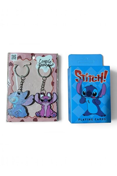 deryora Stitch Themed Double Keychain and Playing Card Set Cute Gift Set Dail...