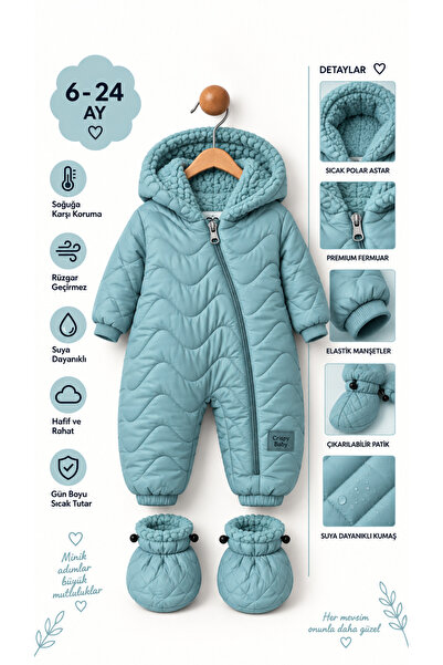 PonçiKids Bebek Kozmonot Tulum Kışlık Astronot Tulum Polar Astarlı Suya Dayan...