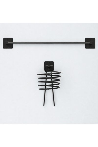 ESMANA LIVING Adhesive Black Blow Dryer Hanger Long Towel Holder Long Towel H...