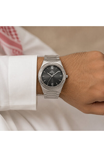 martini Men's Brand Silver Steel Watch with Black Dial