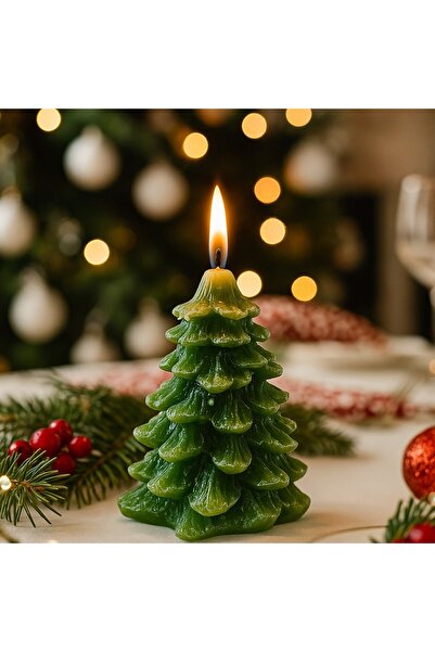 Ornament24 Lumanare decorativa de Craciun in forma de brad, pentru masa sau a...