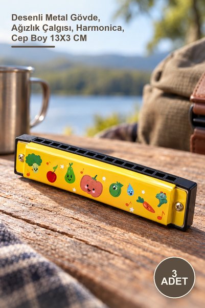 Yenilig 3 Pieces of Metal Harmonica – Patterned Metal Body, Mouthpiece Instru...
