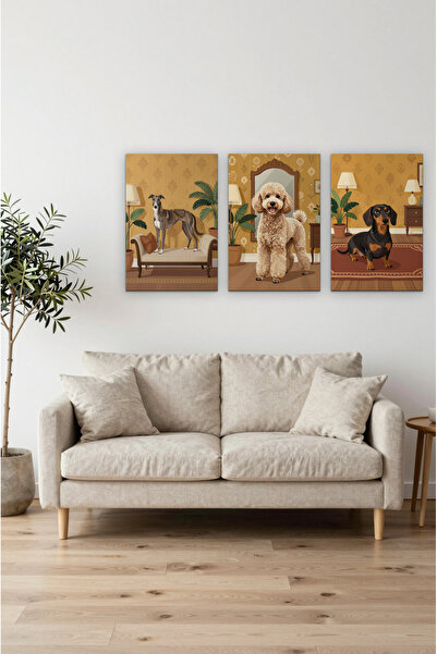 ZURİ DESİGN Ilustracija sobe sa psom, set od 3 neokvirene MDF zidne slike