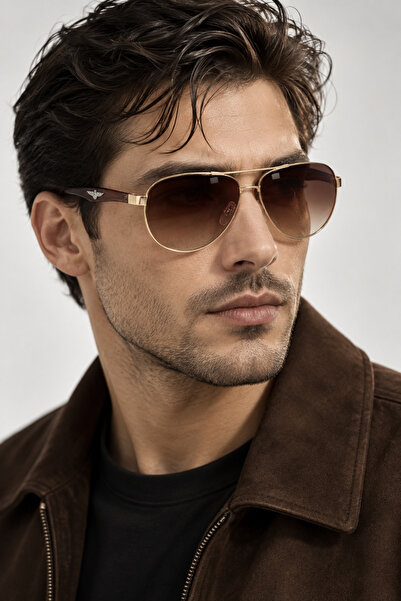 Generic Brand Men’s Gold Aviator Sunglasses with Brown Gradient Lenses – Meta...