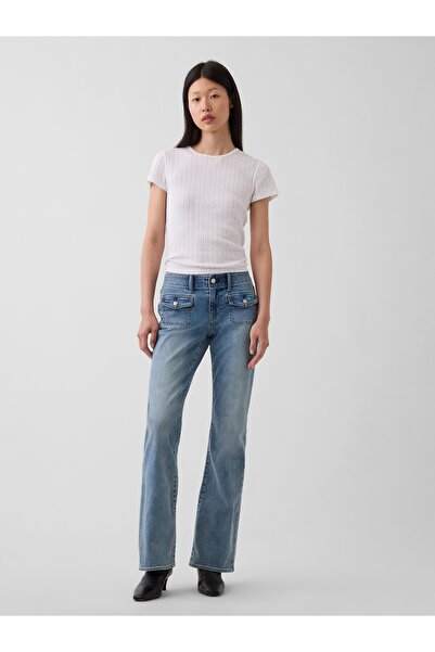 GAP Kadın Açık Mavi Low Rise Long & Lean Patch Pocket Jean Pantolon
