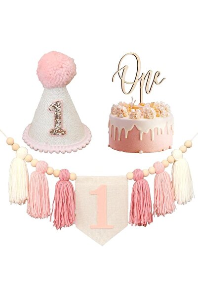 KASTWAVE Boho First Birthday Party Decorations Kit for Girls - Pink High Chai...
