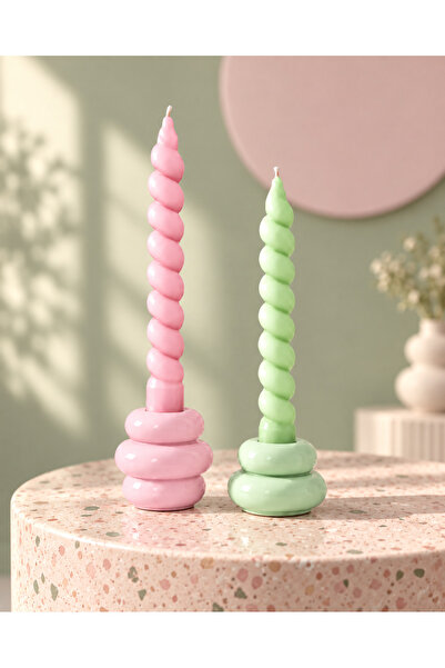 LORİCA İkili Bubble Şamdanlık Seti pastel pembe ve yeşil– Dekoratif Mumluk, M...