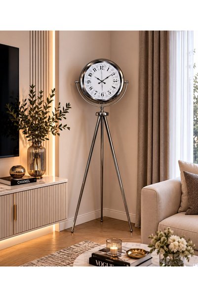 Genel Markalar Krom Klasik İhtişam 150 x 45 cm Tripod Ayaklı Saat