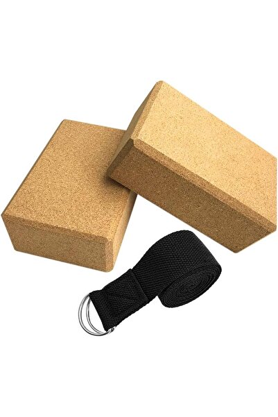 GENERAL Yoga Cork Blocks With Adjustable Yoga Stretching Strap Yoga Cork Wood...