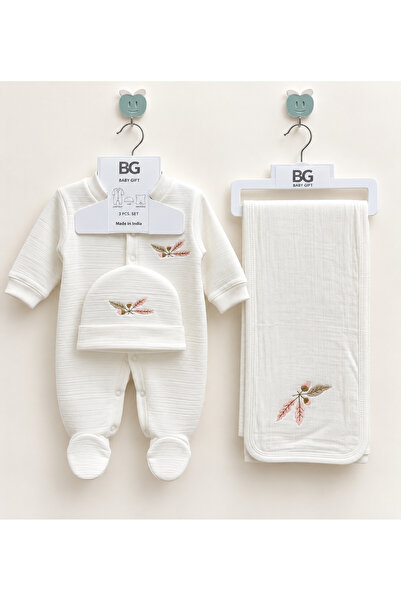 Baby Gift طقم مواليد شتوي مبطن 3 قطع – أفرول مع طاقية وكوفلة ولادي