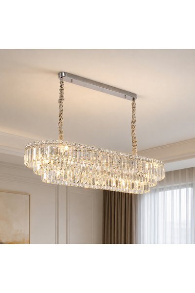 OEM NAVOIY Crystal Chandelier 12x E14, 100cm, Metal and Crystal, Shiny Chrome...