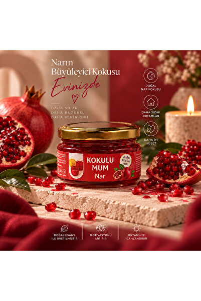 ITM Nar Kokulu Dekoratif Mum | Meyvemsi ve Ferah Aromalı Şık Ev & Masa Dekoru