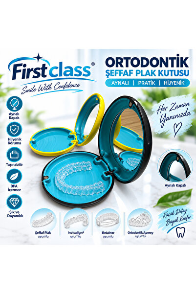 First Class Ortodontik Plak ve Alginer Saklama Kutusu Kendinden Aynalı Siyah ...
