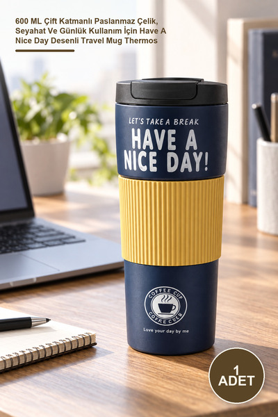 Yenilig 1 Piece Thermos Mug – 600 ml Double Layered Stainless Steel, Have a N...