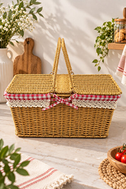 YzHome Wicker Rattan Rectangular Picnic Basket Basket Organizer 18*38*25cm