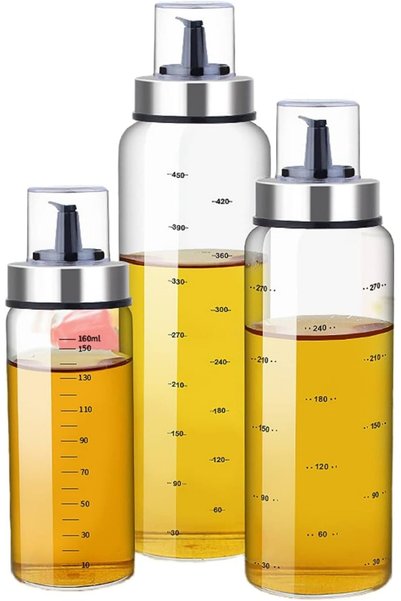 NOVOLAN 3PCS Oil Dispenser - Thickened Glass Cruet for Oil, Vinegar, Soy Sauc...