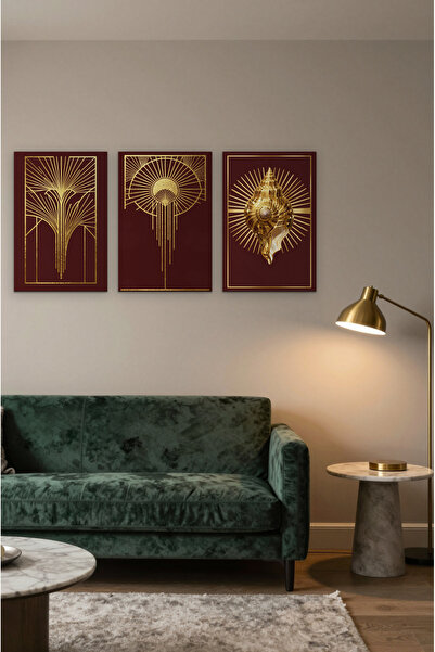 ZURİ DESİGN Set od 3 plakata u stilu art deco sa valovima, bez okvira, MDF zi...