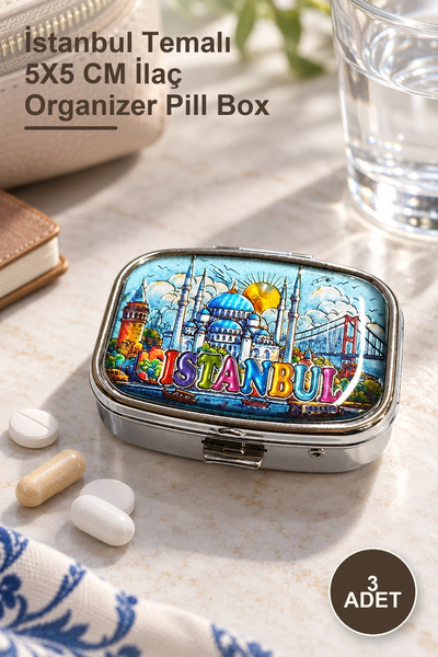 Yenilig 3 Adet İlaç Kutusu – İstanbul Temalı 5X5 CM İlaç Organizer Pill Box