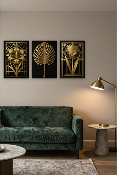 ZURİ DESİGN Set od 3 art deco plakata sa cvećem, neuramljene MDF zidne slike