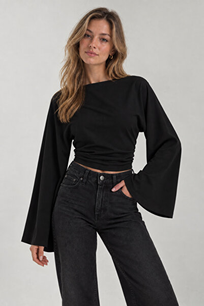 Nika Fashion Ισπανική βαμβακερή μπλούζα με κοντά μανίκια που εφαρμόζει στη μέση