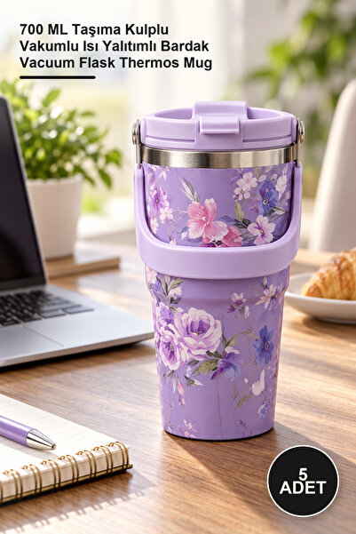 Yenilig 5 Pieces Stainless Steel Thermos Mug – 700 ml Vacuum Insulated Cup wi...