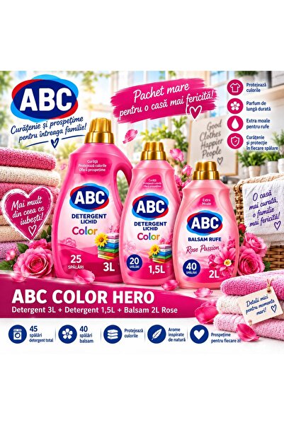 ABC Pachet Detergent Lichid Color 4,5L + Balsam Rufe Rose 2L