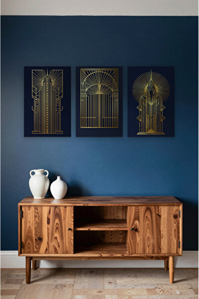 ZURİ DESİGN Set od 3 art deco postera "Noćni grad" bez okvira, MDF zidne slike