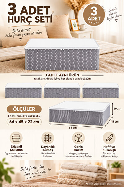 BEST CONCEPT 3 Adet - Gri Puantiyeli-Beyaz Baza Altı Yastık Yorgan Kazak Çeky...