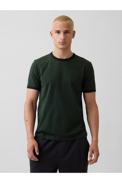GAP Erkek Koyu Yeşil Klasik Bisiklet Yaka T-Shirt