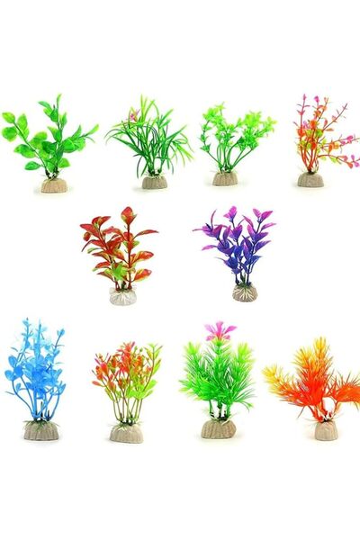 OriTi 10pcs Small Aquarium Plants Colorful Artificial Aquatic Plants Lifelike...