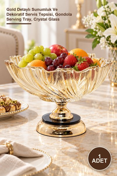 Yenilig 1 Piece of Luxury Crystal Glass Gondola with Stand – Gold Detailed Pr...