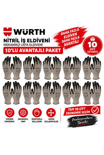 Würth Nitril iş Mekanikçi Usta eldiveni gri-siyah no:10 10 adet