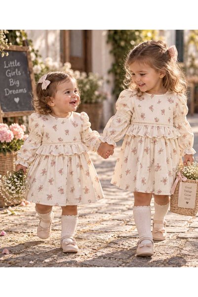 ZİBİA HOMEWEAR KREM RENK ÇİÇEK DESENLİ ELBİSE
