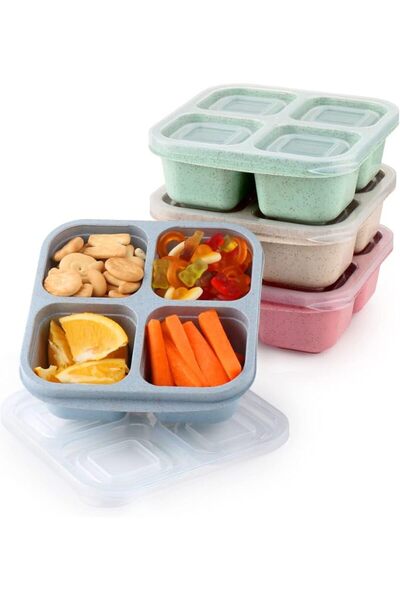 SYOSI 4 Pack Snack Containers for Kids Adults, 4 Compartment Bento Snack Box,...