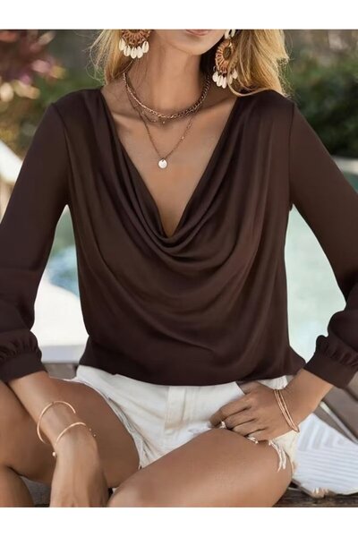 Generic Brand Women's long sleeve crew neck sandy blouse