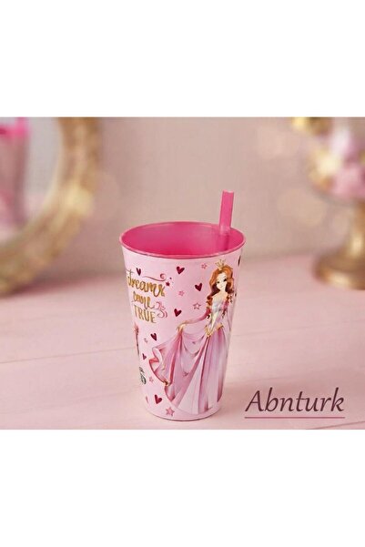 abnturk Prenses Barbie Desenli Kendinden Pipetli Bardak Eğlenceli Çocuk Bardağı