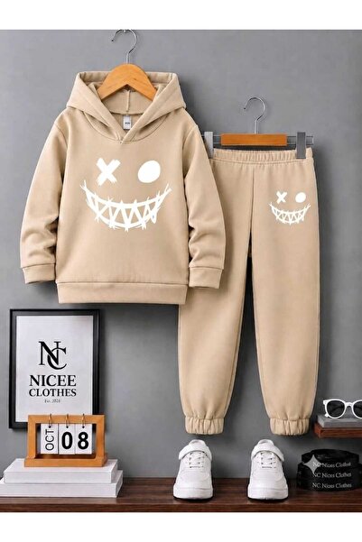 NC Nicee Clothes Children's Tracksuit Set Unisex (White Smiley Emoji Print Wi...