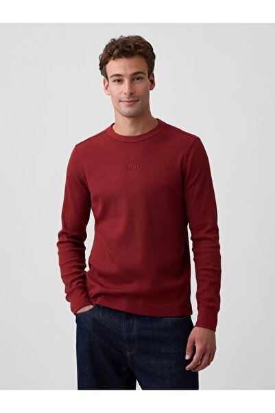 GAP Erkek Koyu Kırmızı Waffle-Knit Bisiklet Yaka T-Shirt