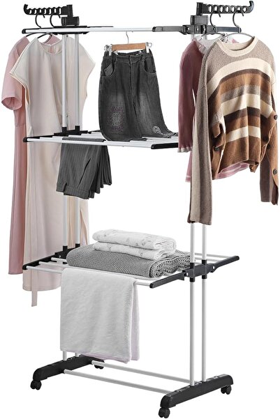 Lawazim Clothes Hanger - Clothes Drying Rack 4-Tier Foldable Free Standing Cl...