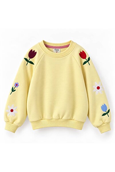 OZZY KİDS Kız Çocuk Kolları Çiçek Nakışlı Sweatshirt