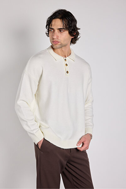 Mesfeno Oversize Polo Collar Buttoned Knit Sweater